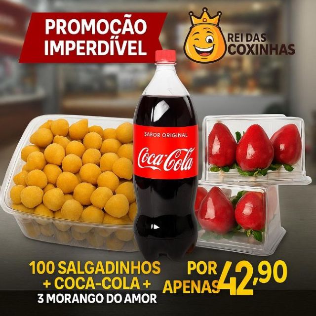 100 Salgados + Coca + 3 Morango Do Amor